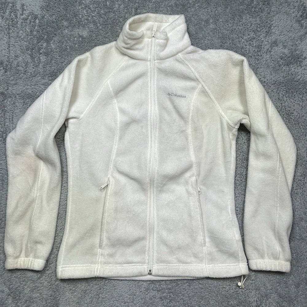 Columbia Benton Springs Fleece Jacket Womens S White—Full Zip—Zipped Pocket—SPOT